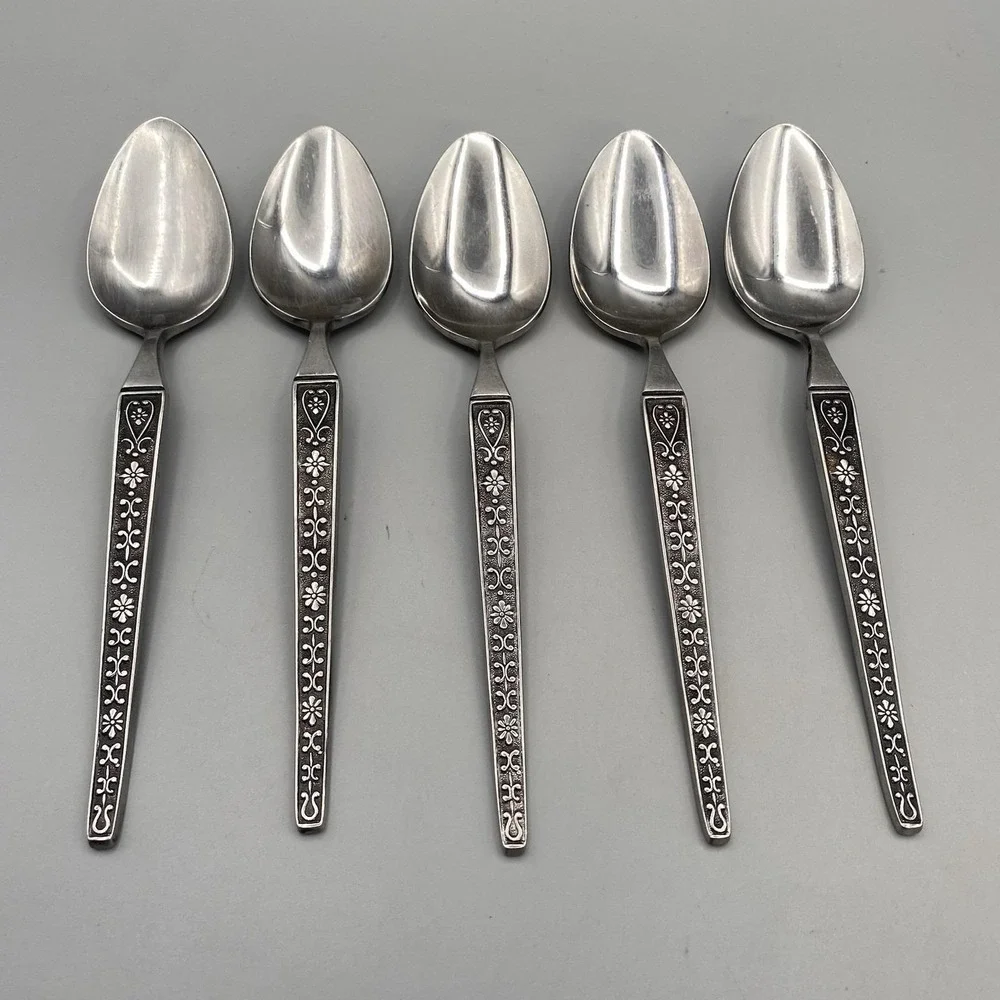 Vintage Riviera‎ Cordova Teaspoons 5pcs Stainless Japan Black Accent Plain Back